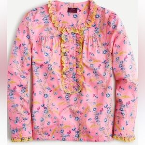 J. Crew Pink Floral Blouse with Yellow Accents